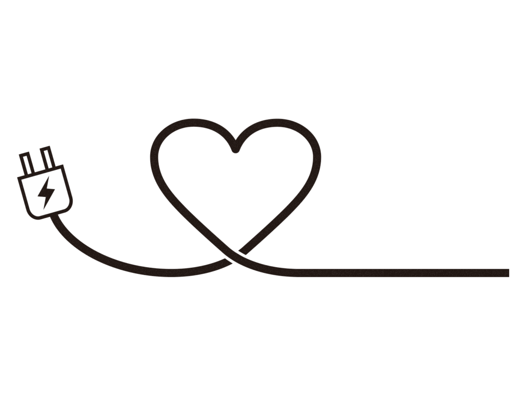 コンセントとそのケーブルでハートを作ったイラスト