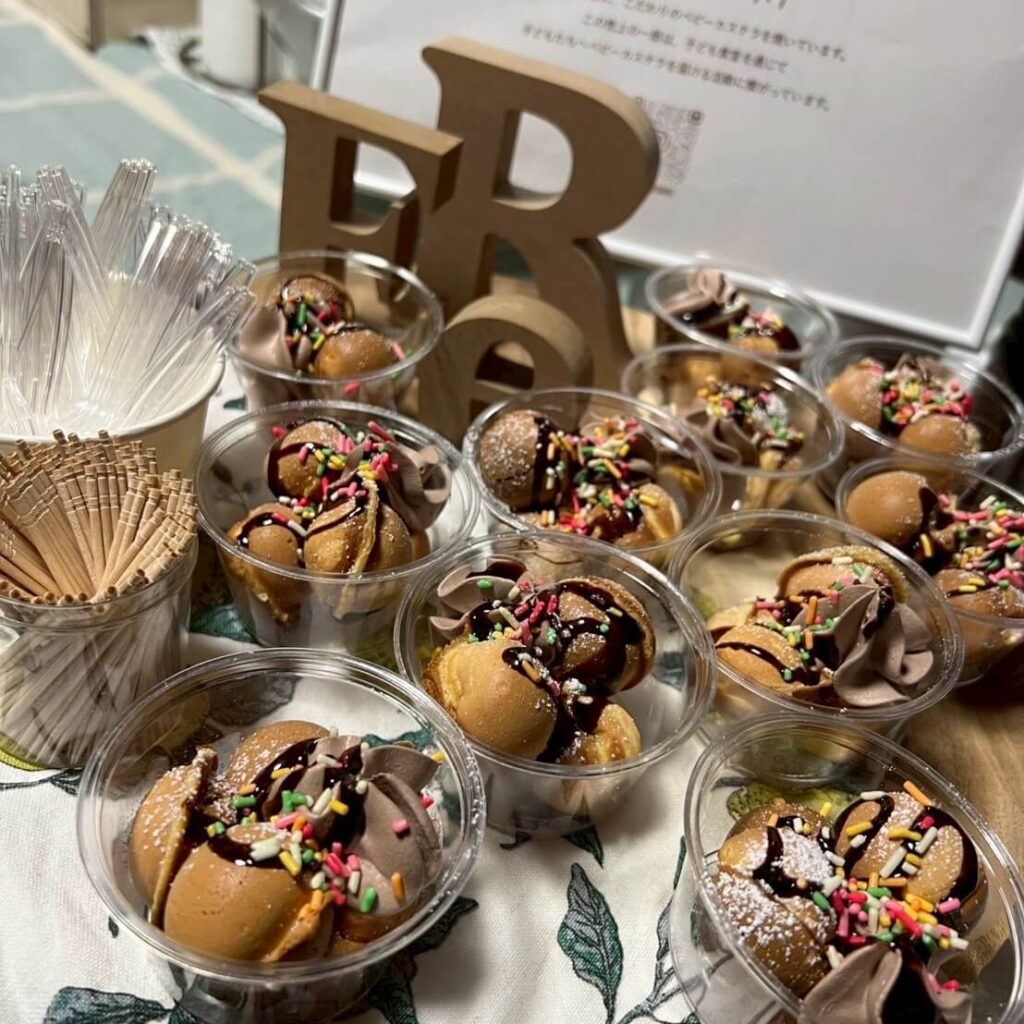 実際に提供したベビーカステラ(トッピング付き)の画像